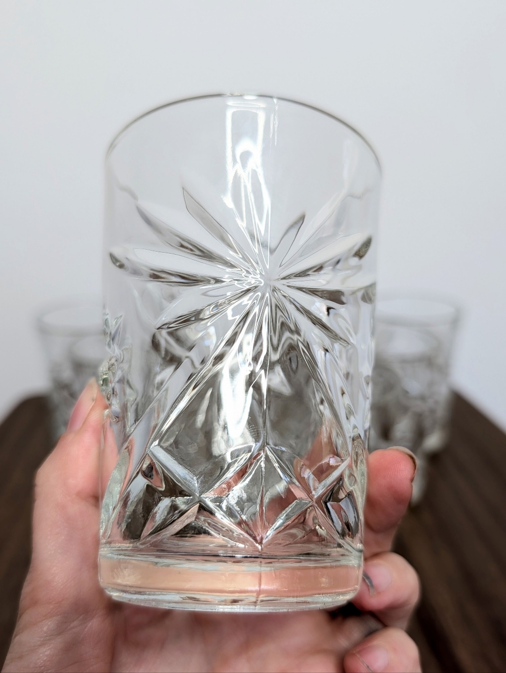 Set Of 10 Vintage 60s Anchor Hocking Prescut Pattern Flat Tumblers Pressed Glass - Picture 5 of 16